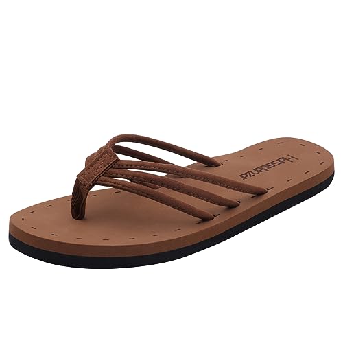 Harssidanzar Damen Flip Flops Zehentrenner Sommer Strand String Sandalen Leicht mit Arch Support KL221EU, Braun,Größe 39 von Harssidanzar