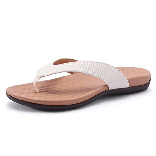 Harssidanzar Damen Flip Flops für Sommer,Bogen Unterstützung Flip-Flops Orthotische bequeme Gehen Sommer String Sandalen KL220EU,Weiß, Größe 36 von Harssidanzar