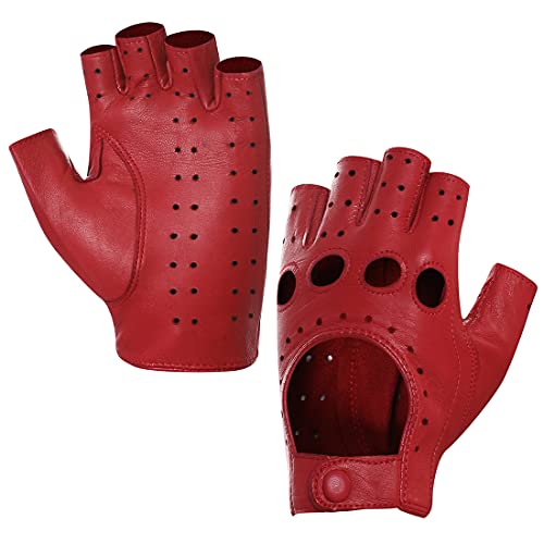 Harssidanzar Damen Halbfinger Lederhandschuhe für fahren Fingerlose Lammfell ungefüttert Handschuhe GL012,rot,Größe S Harssidanzar Damen Halbfinger Lederhandschuhe für fahren Fingerlose Lammfell ungefüttert Handschuhe GL012,rot,Größe S von Harssidanzar