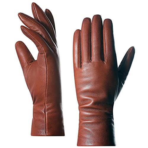 Harssidanzar Damen Handschuhe, Damen Italienische Lammfell Lederhandschuhe Kaschmir Gefüttert GL006,Cognac, Größe xL von Harssidanzar