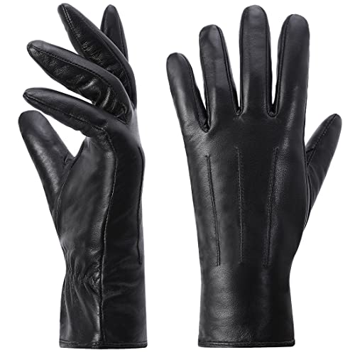 Harssidanzar Damen-Handschuhe GL017, warm, Kaschmir-Futter, Touchscreen-Schriftzug, warm, fürs Autofahren, aus Lammfell, Schwarz, Large von Harssidanzar