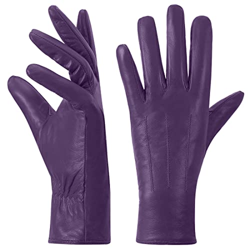 Harssidanzar Damen-Handschuhe GL017, warm, Kaschmir-Futter, Touchscreen-Schriftzug, warm, fürs Autofahren, aus Lammfell, Violett, Small von Harssidanzar