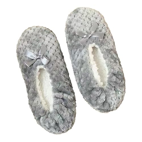 Harssidanzar Damen Hausschuh-Socken Winter Comfort – Extra weiche Ballett-Pantoffeln mit Anti-Rutsch-Sohle Maschinenwaschbar RL014,Grau,Größe41-42 von Harssidanzar