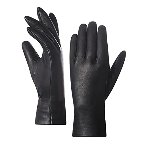 Harssidanzar Winter Leder handschuhe,Damen Italienische Lammfell Lederhandschuhe Kaschmir Gefüttert GL006, Schwarz,Größe XXL von Harssidanzar