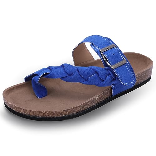 Harssidanzar Damen Kork Fußbett Sandale mit Komfort und breiten Breiten Verfügbare Sommer Sandalen KL222EU,Blau, Größe 38 von Harssidanzar