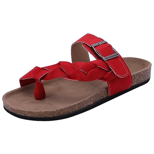 Harssidanzar Damen Kork Fußbett Sandale mit Komfort und breiten Breiten Verfügbare Sommer Sandalen KL222EU,Rot,Größe 38 von Harssidanzar