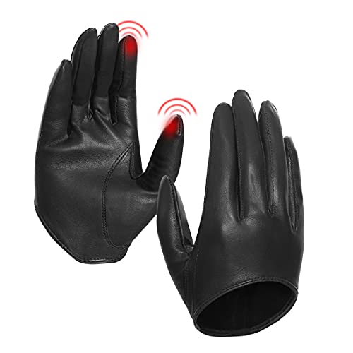 Harssidanzar Damen Lammfell Leder Half Palm Short Gloves Ungefütterter Touchscreen GL011EU,Schwarz, L von Harssidanzar