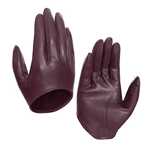 Harssidanzar Damen Lammfell Leder Half Palm Short Handschuhe ungefüttert GL011EU, Burgund, M von Harssidanzar