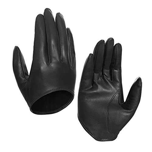 Harssidanzar Damen Lammfell Leder Half Palm Short Handschuhe ungefüttert GL011EU,Schwarz,XL von Harssidanzar