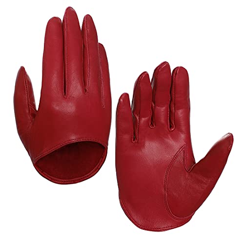 Harssidanzar Damen Lammfell Leder Half Palm Short Handschuhe ungefüttert GL011EU, Rot,M von Harssidanzar