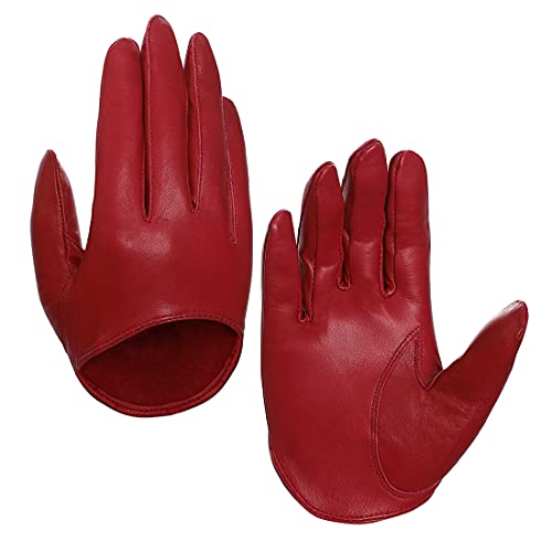 Harssidanzar Damen Lammfell Leder Half Palm Short Handschuhe ungefüttert GL011EU,rot, XL von Harssidanzar