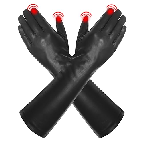 Harssidanzar Damen Lange Oper Touchscreen Texting Dress Up Lederhandschuhe Upgrade GL014,Schwarz,Größe S von Harssidanzar