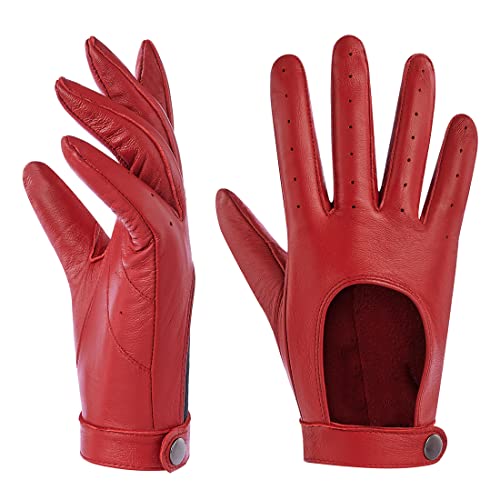 Harssidanzar Damen Leder handschuhe, Touchscreen ungefüttert, dünne Lederhandschuhe aus Schaffell KL021EU,Rot,Größe XS von Harssidanzar