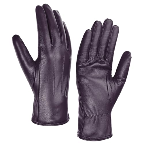 Harssidanzar Damen Leder handschuhe,Winter Warmes Kaschmirfutter Touchscreen Vintage Finished GL017EU,Lila, Größe XL von Harssidanzar