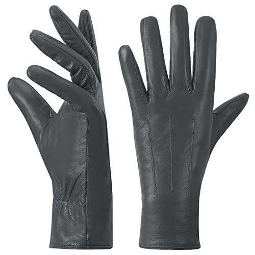 Harssidanzar Damen Leder handschuhe Winter Warmes Kaschmirfutter Touchscreen Vintage Finished GL017EU, Grau, Größe XL von Harssidanzar