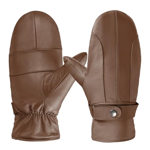 Harssidanzar Damen Lederfäustlinge Winter Lederhandschuhe Wärme Weiches Innenfutter SL027EU,Kaffee,Größe M von Harssidanzar