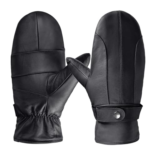 Harssidanzar Damen Lederfäustlinge Winter Lederhandschuhe Wärme Weiches Innenfutter SL027EU,Schwarz,Größe M von Harssidanzar