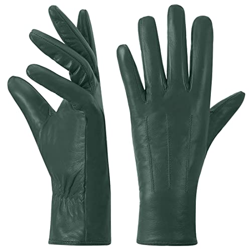 Harssidanzar Damen Lederhandschuhe,Winter Warmes Kaschmirfutter Touchscreen Vintage Finished GL017EU, Jägergrün,Größe XL von Harssidanzar