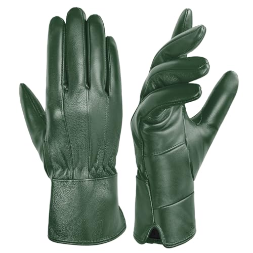 Harssidanzar Damen Lederhandschuhe Schafsfell Warm Winter Weich gefüttert SL025EU, Jäger Grün,Größe M von Harssidanzar