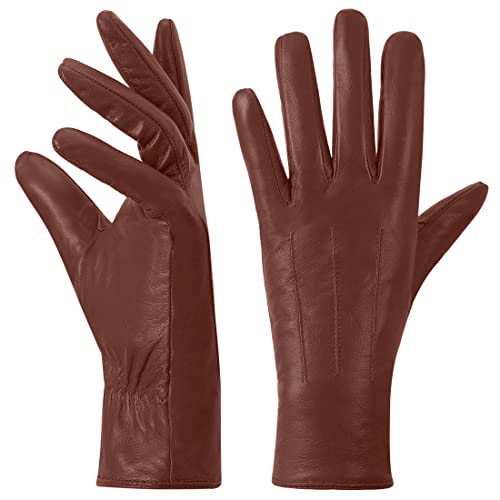 Harssidanzar Lederhandschuhe Damen Winter Warmes Kaschmirfutter Touchscreen Vintage Finished GL017EUA,Cognac,Größe XL von Harssidanzar