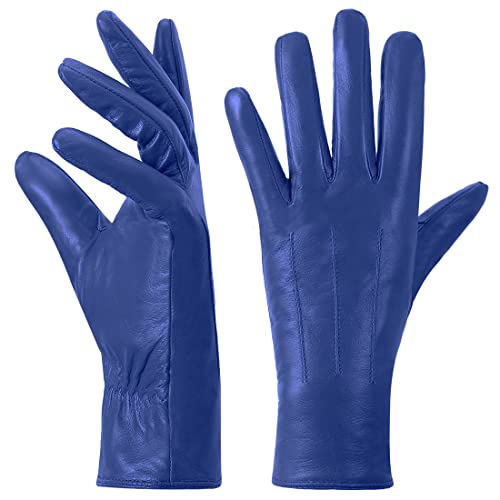 Harssidanzar Damen Lederhandschuhe Winter Warmes Kaschmirfutter Touchscreen Vintage Finished GL017EU,Blau, Größe XL von Harssidanzar