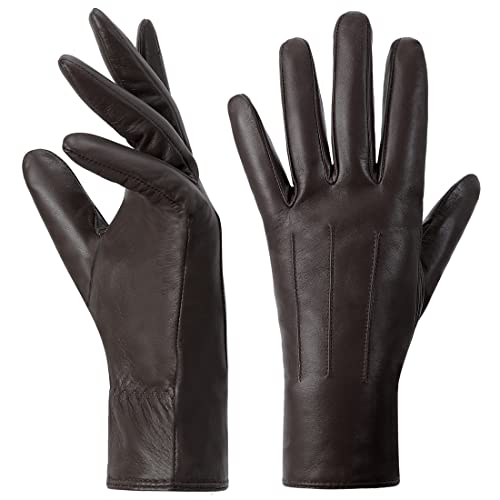 Harssidanzar Damen Lederhandschuhe Winter Warmes Kaschmirfutter Touchscreen Vintage Finished GL017EU,Braun,Größe L von Harssidanzar