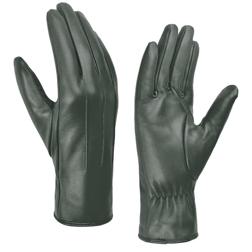 Harssidanzar Damen Leder handschuhe Winter Warmes Kaschmirfutter Touchscreen Vintage Finished GL017EU, Jägergrün, Größe L von Harssidanzar
