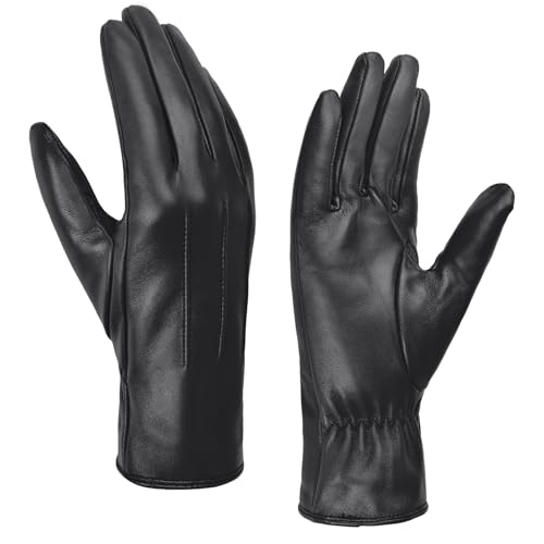 Harssidanzar Lederhandschuhe Winter Warmes Kaschmirfutter Touchscreen Vintage Finished Damen GL017EUA,Schwarz, Größe M von Harssidanzar