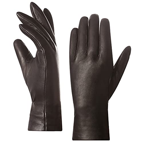 Harssidanzar Winter Lederhandschuhe Damen,Damen Italienische Lammfell Lederhandschuhe Kaschmir Gefüttert,Braun,L von Harssidanzar