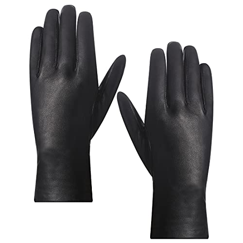 Harssidanzar Damen Lederhandschuhe,Damen Italienische Lammfell Lederhandschuhe Vlies Gefüttert,Schwarz, L von Harssidanzar