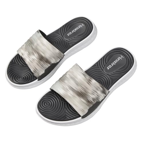 Harssidanzar Damen Rutsche Sandale Soft Cushion Sport Sandalen Offene Zehe Sommer Hausschuhe Slip on Indoor Outdoor HL205EU, Grau, Größe 39 von Harssidanzar