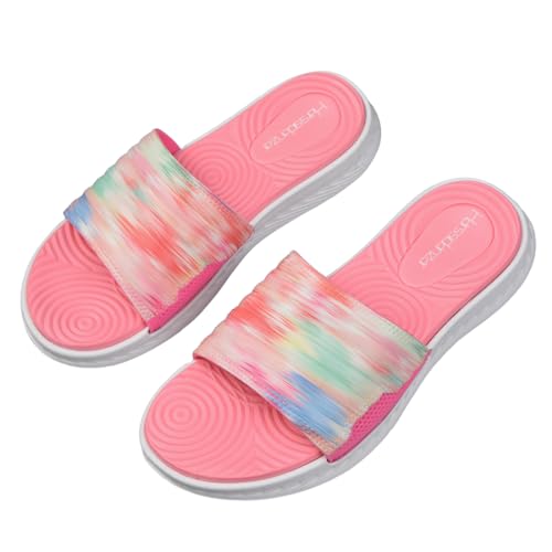 Harssidanzar Damen Rutsche Sandale Soft Cushion Sport Sandalen Offene Zehe Sommer Hausschuhe Slip on Indoor Outdoor HL205EU, Rosa, Größe 39 von Harssidanzar