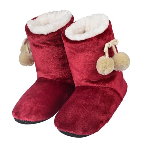 Harssidanzar Damen Rutschfeste Pantoffel Socken Winter Warme Weiche Hausschuhe Stiefel RL022,Rot,Größe35-38 von Harssidanzar