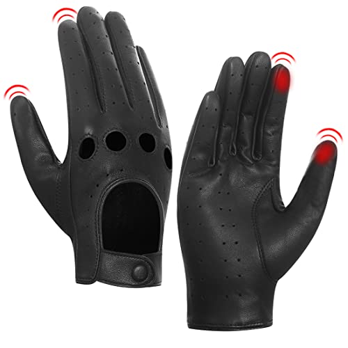 Harssidanzar Damen Sommer Leder Fahrhandschuhe Lammfell Touchscreen Fahrhandschuhe GL009EUA,Schwarz,Größe L von Harssidanzar