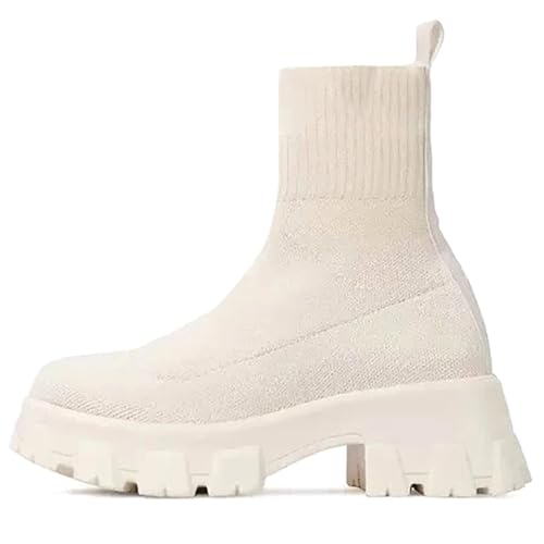 Harssidanzar Damen Stiefeletten Strick Socke Booties Herbst Damen Stiefel SL202EU,Beige,Größe 39 von Harssidanzar