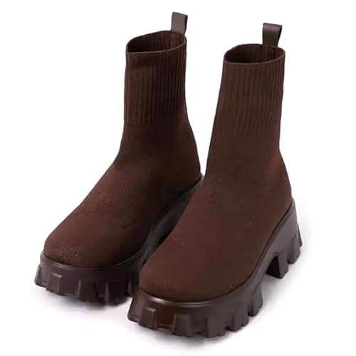 Harssidanzar Damen Stiefeletten Strick Socke Booties Herbst Damen Stiefel SL202EU,Sattel,Größe 41 von Harssidanzar