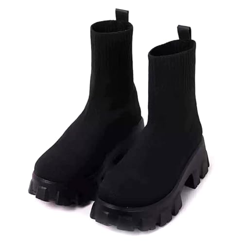 Harssidanzar Damen Stiefeletten Strick Socke Booties Herbst Damen Stiefel SL202EU,Schwarz,Größe 39 von Harssidanzar