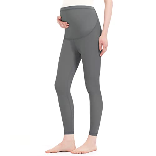 Harssidanzar Damen Umstandshose OverBelly Schwangerschaft Legging Umstandsmode Yoga-Umstandsleggings Sommer Umstandshosen Für Frauen SL102EU,Grau,Größe L von Harssidanzar