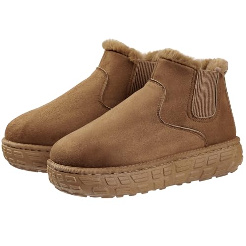 Harssidanzar Damen Wildleder Plüsch-Overkneeboots mit Kunstfellfutter, EVA-Sohle, Winterstiefel CL205EU, Braun, Größe 36 von Harssidanzar