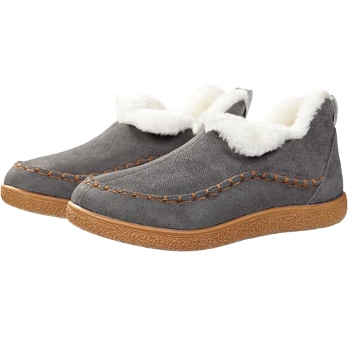 Harssidanzar Damen Winter-Bootie-Hausschuhe mit Gummisohle, slip-on, geeignet für draußen und drinnen CL209EU, Grau, Größe 39 von Harssidanzar
