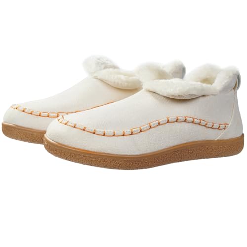Harssidanzar Damen Winter-Bootie-Hausschuhe mit Gummisohle, slip-on, geeignet für draußen und drinnen CL209EU, Weiß, Größe 37 von Harssidanzar