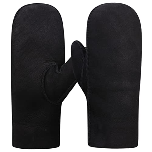 Harssidanzar Damen Winter Fäustlinge,Warme echte Wildleder Lammfell Shearling Fäustlinge Handschuhe KL026EU, Schwarz, Größe L von Harssidanzar