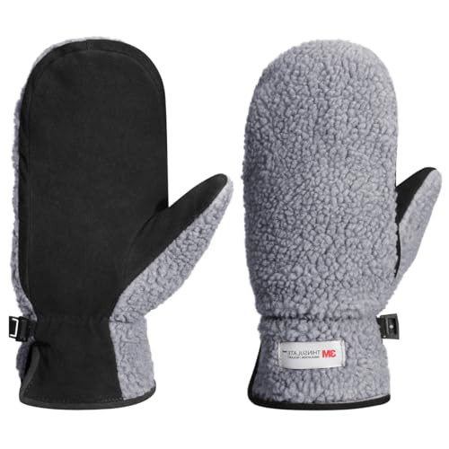 Harssidanzar Damen Winter Lederhandschuhe Outdoor Warm gefüttert Skifahren Fäustlinge SL020EU, Grau/Schwarz,Größe XL von Harssidanzar