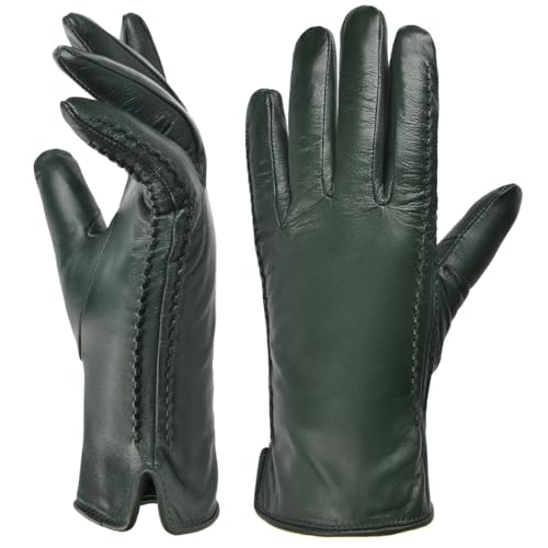 Harssidanzar Damen Winter Warmes Futter Lammfell Leder Handschuhe Touchscreen Texting Warme Fahrhandschuhe HL001EU,Grün,Größe M von Harssidanzar