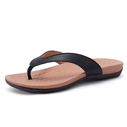 Harssidanzar Damen Zehentrenner,Arch Support Flip-Flops Orthotische Bequeme Gehen Sommer Tanga Sandalen KL220EU,Schwarz,Größe 37 von Harssidanzar