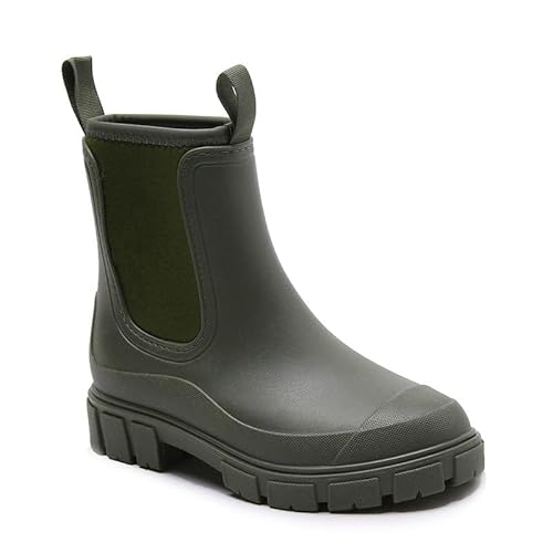 Harssidanzar Damen kurze Regen Stiefel wasserdicht Garten Schuhe Anti-Rutsch-Knöchel Chelsea Boot für Outdoor-Arbeit HL216EU,Grün, Größe 39 von Harssidanzar