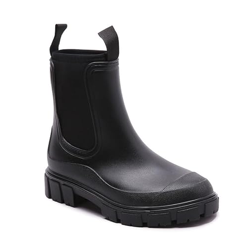 Harssidanzar Damen kurze Regen Stiefel wasserdicht Garten Schuhe Anti-Rutsch-Knöchel Chelsea Boot für Outdoor-Arbeit HL216EU,Schwarz, Größe 37 von Harssidanzar