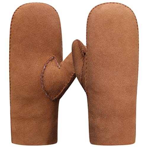 Harssidanzar Fäustlinge Lederhandschuhe,Winter Damen Warme echte Wildleder Lammfell Shearling Fäustlinge Lederhandschuhe KL026EU,Kamel, Größe M von Harssidanzar