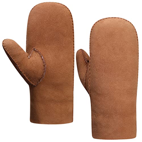 Harssidanzar Fäustlinge Lederhandschuhe,Winter Herren Warme echte Wildleder Lammfell Shearling Fäustlinge Lederhandschuhe KM044EU,Kamel, Größe S von Harssidanzar