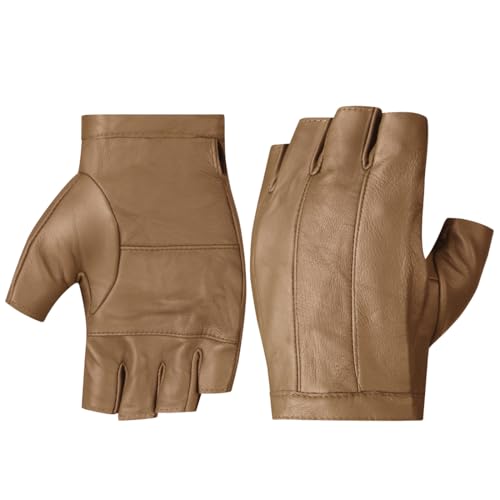 Harssidanzar Fahrhandschuhe für Männer,Ungefütterte Fingerlose Half Finger Leder Fahrhandschuhe KM049EU,Kamel,Größe M Harssidanzar Fahrhandschuhe für Männer,Ungefütterte Fingerlose Half Finger Leder Fahrhandschuhe KM049EU,Kamel,Größe M von Harssidanzar